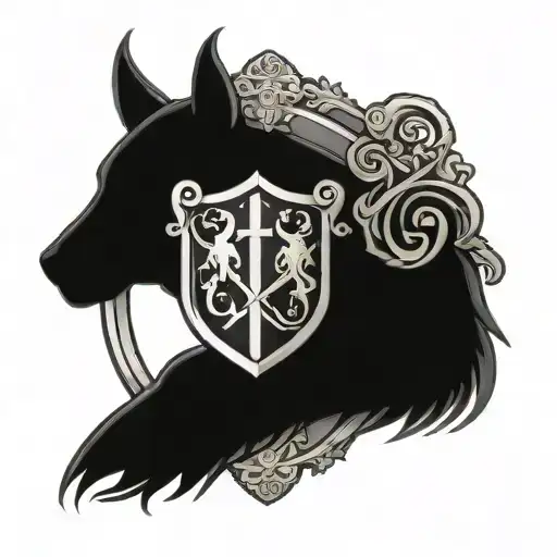 A family crest with symbols representing each family member and business ownership tattoo design idea