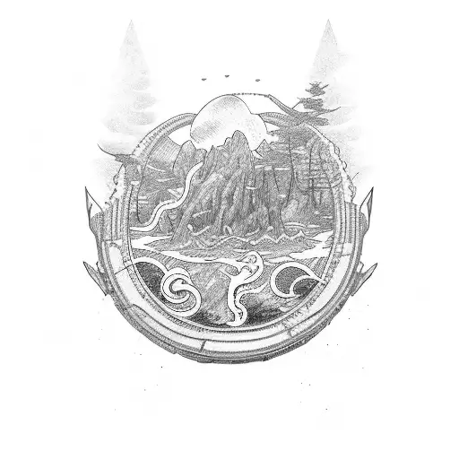 tank on bottom of lake tattoo design idea