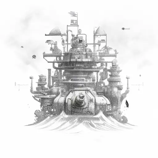 sunken tank on bottom of sea tattoo design idea