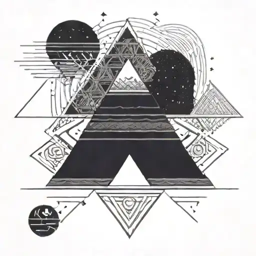 An otherworldly scene of an Aztec pyramid reaching towards the stars tattoo design idea