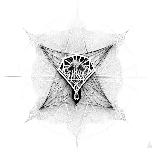 A dark and intricate design of a gothic castle with electric guitar strings forming a web around it tattoo design idea