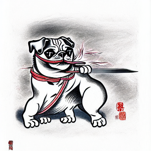 pug defeats cat in sword fight  tattoo design idea