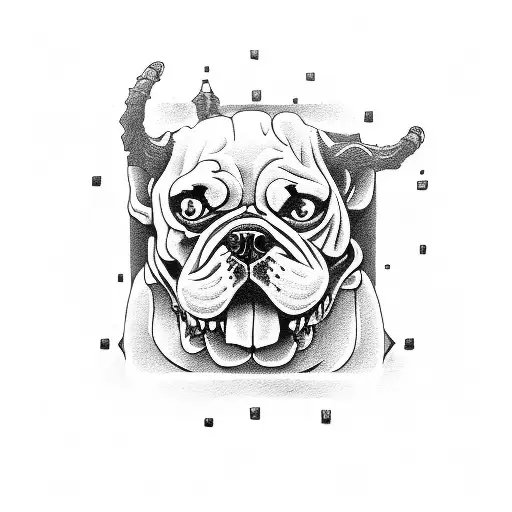 Bulldog skeleton barking behind gates of hell tattoo design idea