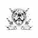 Bulldog skeleton barking behind gates of hell tattoo design idea