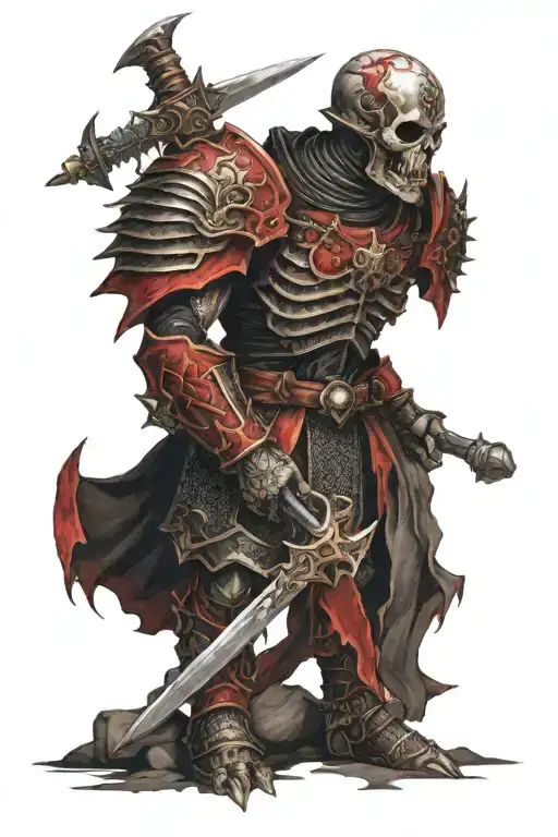 necromancer wearing black and red armour tattoo design idea