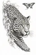 Jaguar front face with icarus falling tattoo design idea