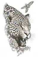 Jaguar front face with icarus falling tattoo design idea
