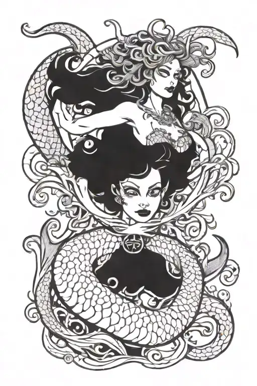 siren mermaid demon gothic tattoo design idea