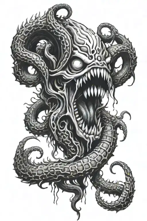 monster teeth tentacles disturbing demons tattoo design idea