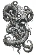 monster teeth tentacles disturbing demons tattoo design idea