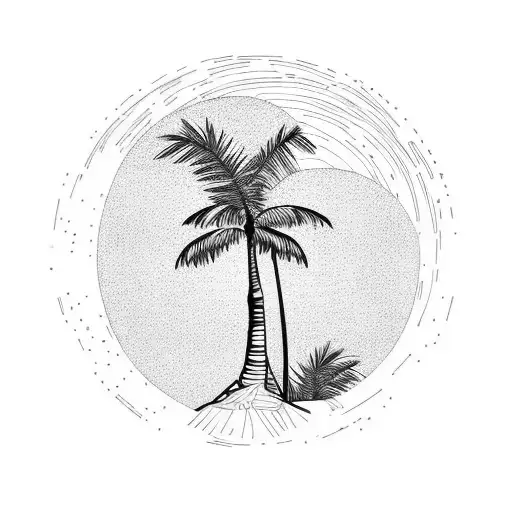 palm tree under moon tattoo design idea
