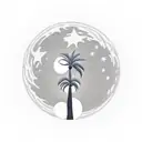 palm tree under moon tattoo design idea