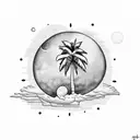 palm tree under moon tattoo design idea