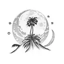 palm tree under moon tattoo design idea