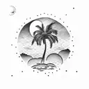 palm tree under moon tattoo design idea
