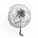 palm tree under moon tattoo design idea
