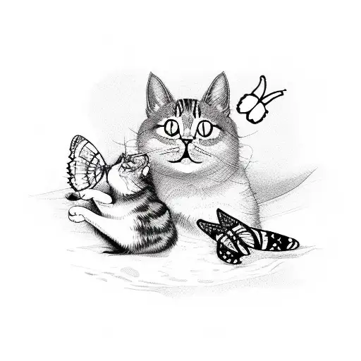 cat and butterfly on the beach  tattoo design idea