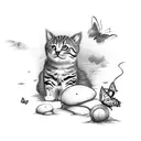 cat and butterfly on the beach  tattoo design idea