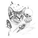cat and butterfly on the beach  tattoo design idea