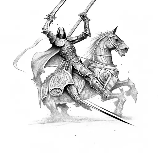 medieval theme undead knight riding horse tattoo design idea