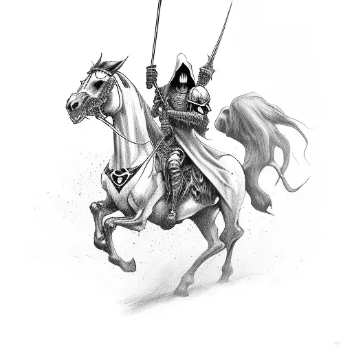 undead reaper knight riding horse tattoo design idea