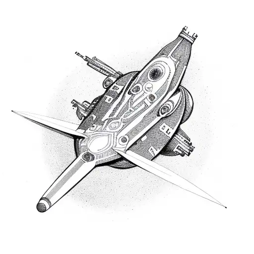 simple trippy spaceship tattoo design idea