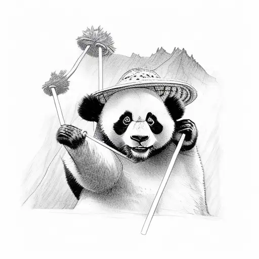 panda climbing the cliff with a straw hat tattoo design idea