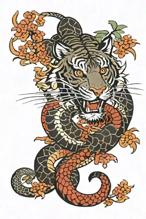 Japanese tiger snake tattoo design idea