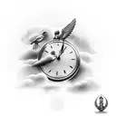 Pocket Watch, clouds, birds tattoo design idea