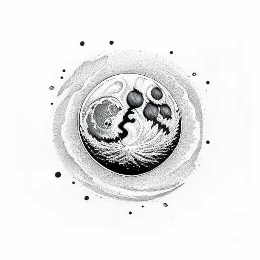 moon reflecting off ocean with a fire on sand  tattoo design idea