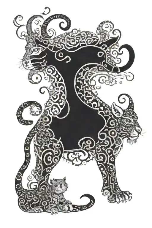 henna style design with tiger, monkey and goat included and gaudi tiles also included tattoo design idea