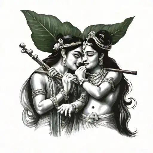 Radha Krishna playing the flute tattoo design idea