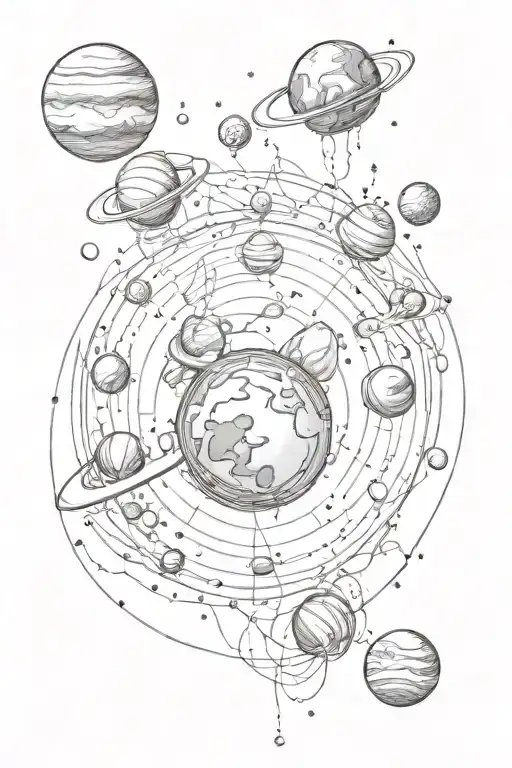 higher consciousness, emotology, planets orbiting tattoo design idea
