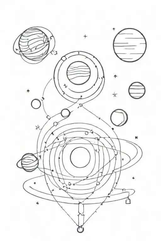 higher consciousness, emotology, planets orbiting tattoo design idea