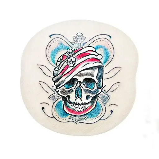 Skull surrounded by cat paw prints tattoo design idea