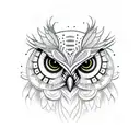 A dotwork tattoo of an owl with a skull flower as its eyes tattoo design idea