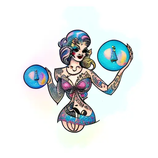 woman holding crystal ball in multiverse tattoo design idea