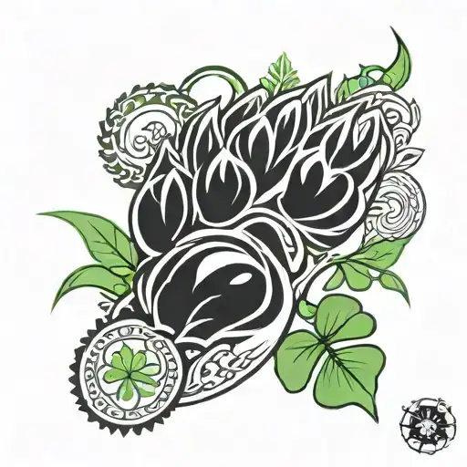 tribal bear paw with clover and pea pod tattoo design idea