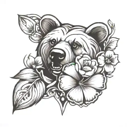 Celtic bear paw holding clover and sweet pea flower tattoo design idea