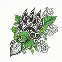 tribal bear paw with clover and pea pod tattoo design idea