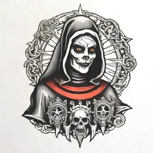 Spooky evil nun with biker tattoo design idea