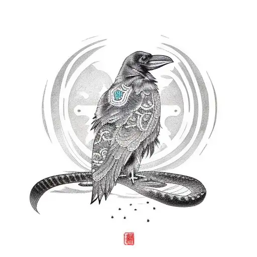 Raven eating snake  tattoo design idea