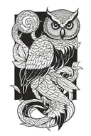 owl clutching a snake intertwined tattoo design idea
