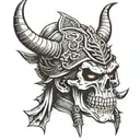 skull and samurai oni demon mask tattoo design idea