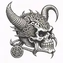 skull and samurai oni demon mask tattoo design idea