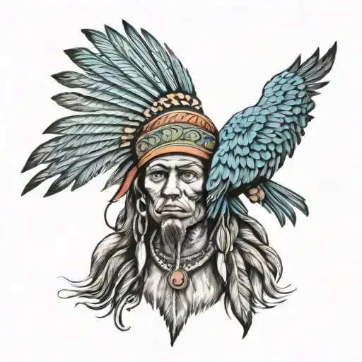 indian using macaw as hat made tattoo design idea