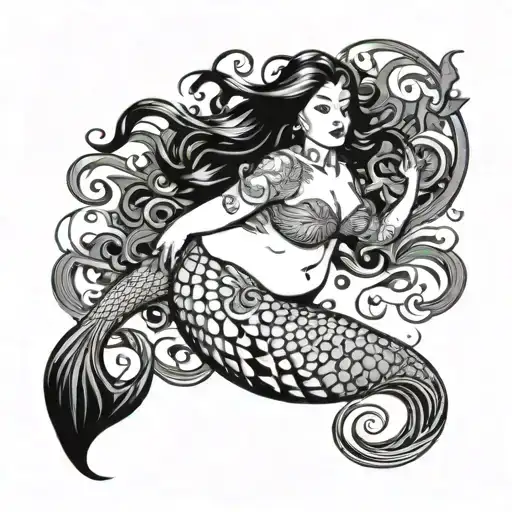 fat mermaid tattoo design idea