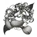 fat mermaid tattoo design idea