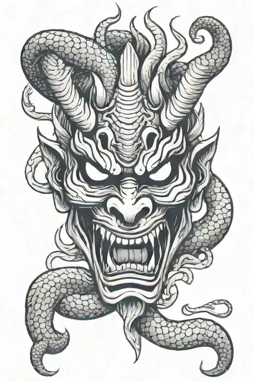 oni mask with snake tattoo design idea