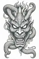 oni mask with snake tattoo design idea